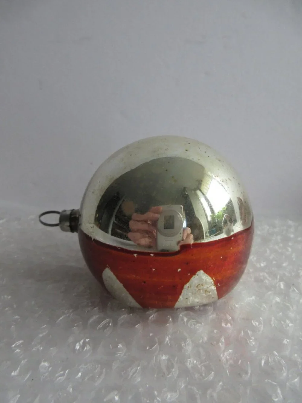 German Indent Glass Reflector Christmas Ornament Lot of 2 Pink Green Silver Vtg